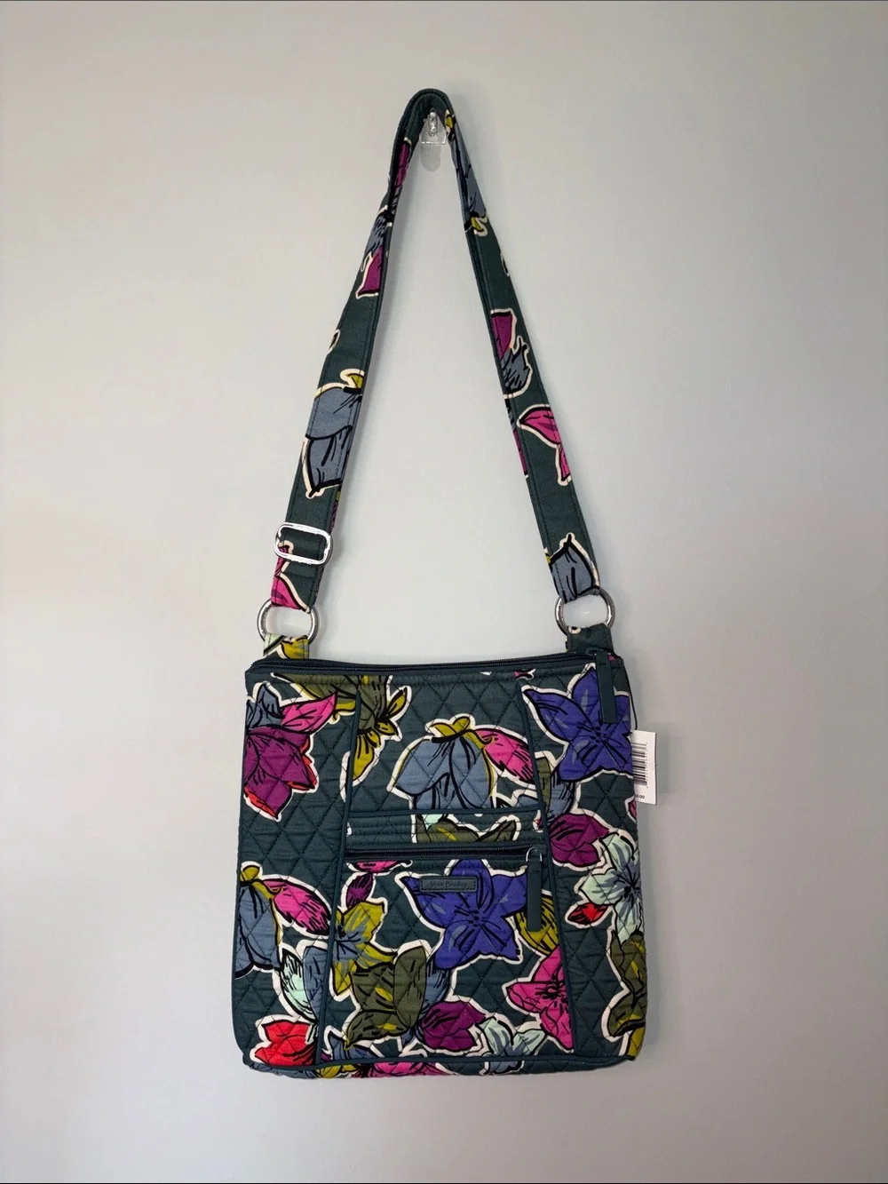 NWT Vera Bradley Dark Teal Quilted Floral Hipster with Multicolor Flowers